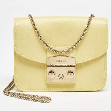 Pre Owned Furla Yellow Leather Mini Metropolis Chain Shoulder Bag