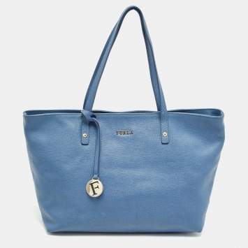 Pre Owned Furla Blue Leather Top Zip Tote