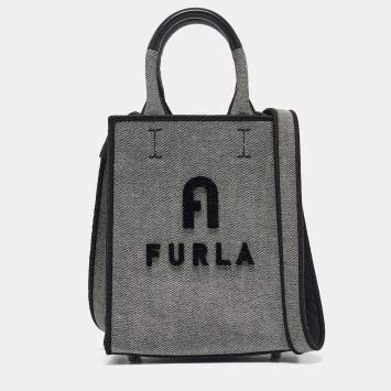Pre Owned Furla Grey/Black Canvas Mini Opportunity Tote 