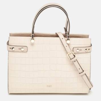 Pre Owned Furla Light Pink Croc Embossed Leather Lady M Tote
