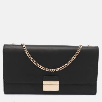 Pre Owned Furla Black Leather Push Lock Flap Crossbody Bag