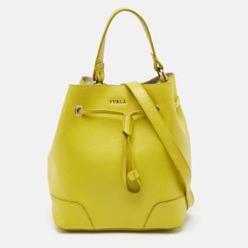 Pre Owned Furla Yellow Leather Stacy Drawstring Bucket Bag