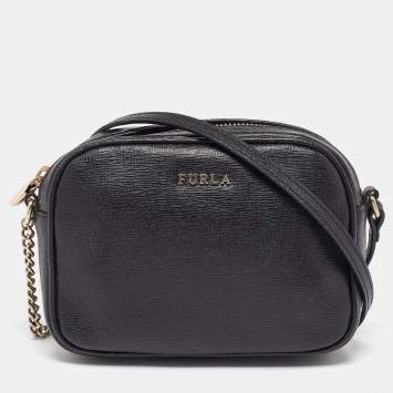 Pre Owned Furla Black Leather Camera Crossbody Bag