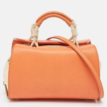Pre Owned Furla Orange/Light Beige Leather Mini Venus Satchel