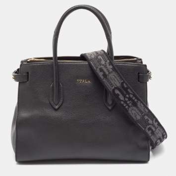 Pre Owned Furla Black Leather Pin S Tote