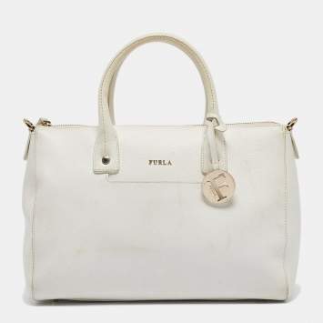 Pre Owned Furla White Leather Zip Tote