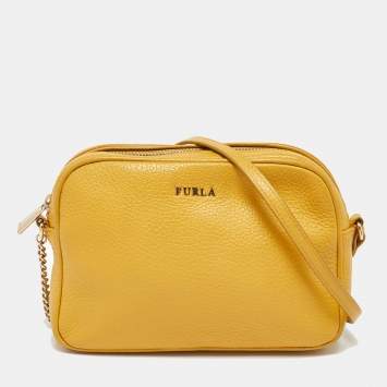 Pre Owned Furla Yellow Leather Lilli Camera Crossbody Bag