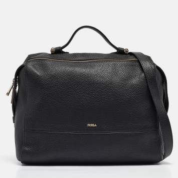 Pre Owned Furla Black Leather Top Zip Satchel