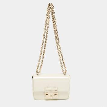 Pre Owned Furla Cream Patent Leather Metropolis Crossbody Bag