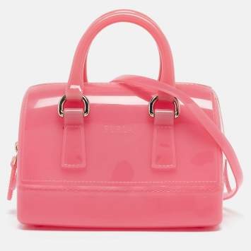 Pre Owned Furla Pink Rubber Mini Candy Satchel