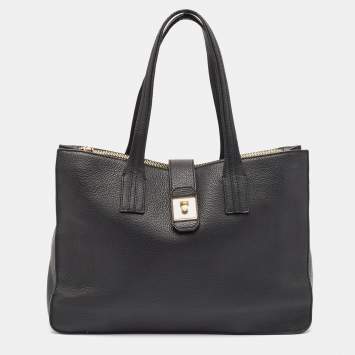 Pre Owned Furla Black Leather Flap Tote