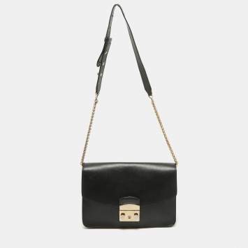 Pre Owned Furla Black Leather Metropolis Shoulder Bag