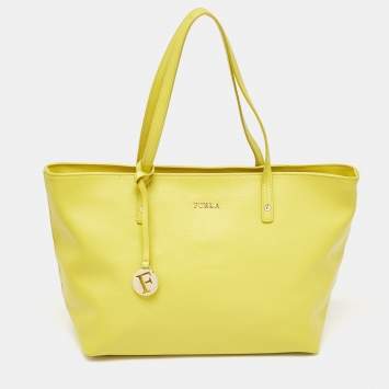 Pre Owned Furla Yellow Leather Top Zip Tote