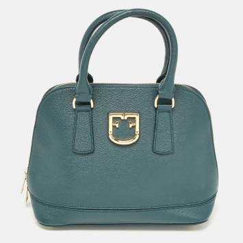 Pre Owned Furla Dark Green Leather Dome Logo Satchel