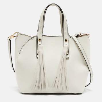 Pre Owned Furla White Leather Tassel Detailed Tote