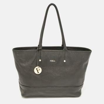 Pre Owned Furla Black Leather Melissa Shopper Tote
