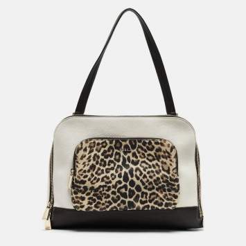 Pre Owned Furla Multicolor Leather Leopard Print Detail Satchel