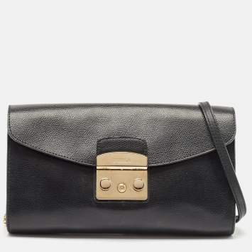 Pre Owned Furla Black Leather Metropolis Shoulder Bag