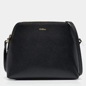Pre Owned Furla Black Leather Dome Crossbody Bag