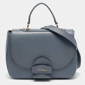 Pre Owned Furla Light Blue Leather Top Handle Bag
