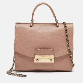 Pre Owned Furla Pale Pink Saffiano Leather Metropolis Flap Top Handle Bag
