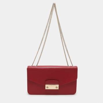 Pre Owned Furla Red Leather Metropolis Chain Shoulder Bag