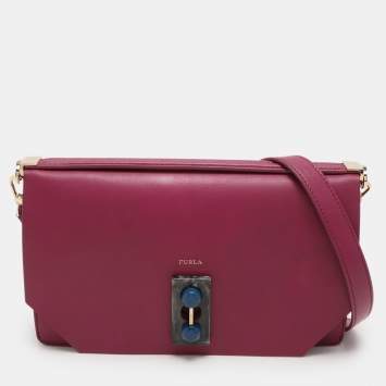 Furla Magenta Leather Embellished Flap Shoulder Bag