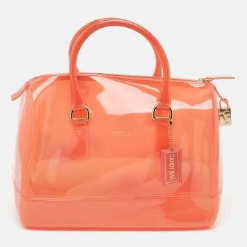 Pre Owned Furla Light Red Rubber Medium Candy Satchel