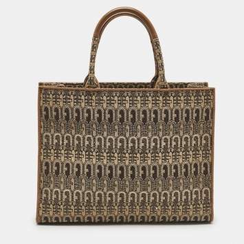 Pre Owned Furla Brown Jacquard Canvas Large Opportunity Tote