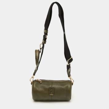 Pre Owned Furla Olive Green Leather Primula Coin Pouch Crossbody Bag