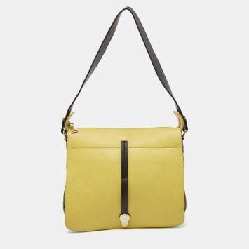 Pre Owned Furla Green/Yellow Leather Globetrotter Messenger Bag