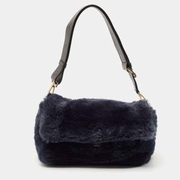 Furla Dark Blue Faux Fur Caos Shoulder Bag
