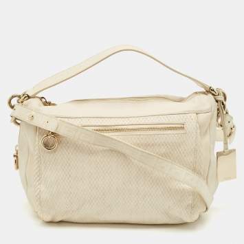 Furla Cream Snakeskin Embossed and Leather Zip Around Crossbody Bag
