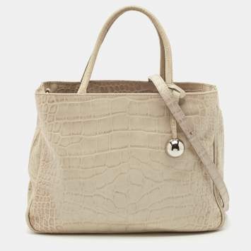 Furla Light Beige Croc Embossed Leather Practica Tote