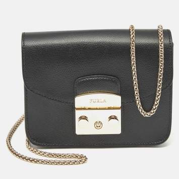 Furla Black Leather Mini Metropolis Crossbody Bag
