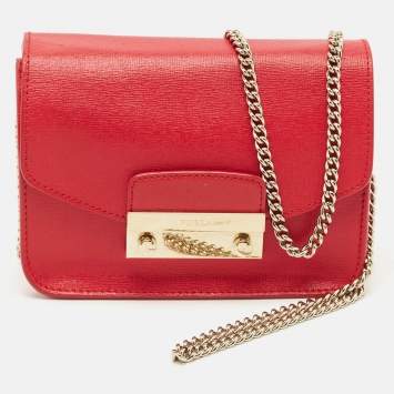 Pre Owned Furla Red Leather Mini Metropolis Chain Shoulder Bag