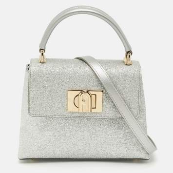 Furla Silver Glitter and Leather Mini 1927 Top Handle Bag