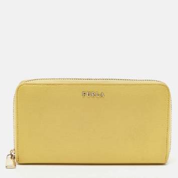 Pre Owned Furla Yellow Leather Zip Continental Wallet