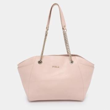 Pre Owned Furla Blush Pink Leather Julia Chain Tote