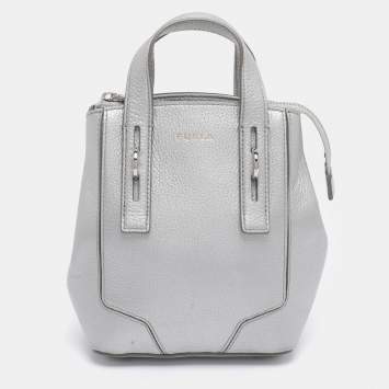 Pre Owned Furla Silver Leather Mini Perla Tote