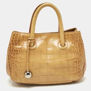 Pre Owned Furla Mustard Yellow Croc Embossed Leather Practica Tote