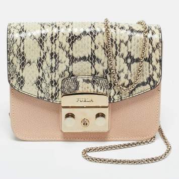 Pre Owned Furla Tricolor Snakeskin and Leather Mini Metropolis Changeable Flap Crossbody Bag
