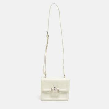 Pre Owned Furla Off White Croc Embossed Leather Villa Shoulder Bag