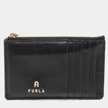 Pre Owned Furla Black Leather Zip Card Holder