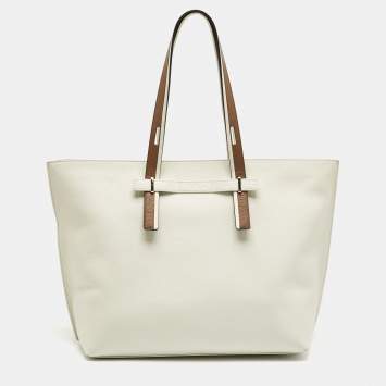 Pre Owned Furla White Leather Large Giove Tote