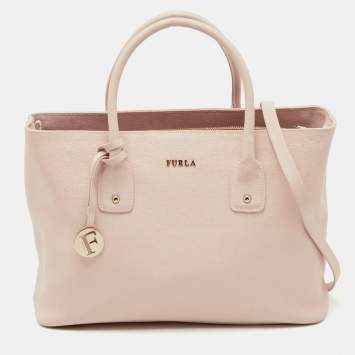 Pre Owned Furla Light Pink Saffiano Leather Large Linda Tote