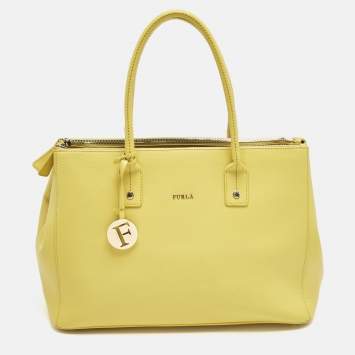 Pre Owned Furla Yellow Leather Large Linda Tote