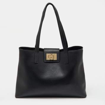 Pre Owned Furla Black Leather 1927 Soft Tote