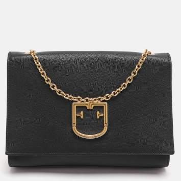 Pre Owned Furla Viva Black Leather Shoulder Bag