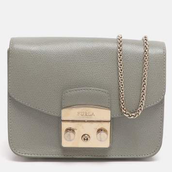 Pre Owned Furla Metropolis Mini Grey Leather Crossbody Bag
